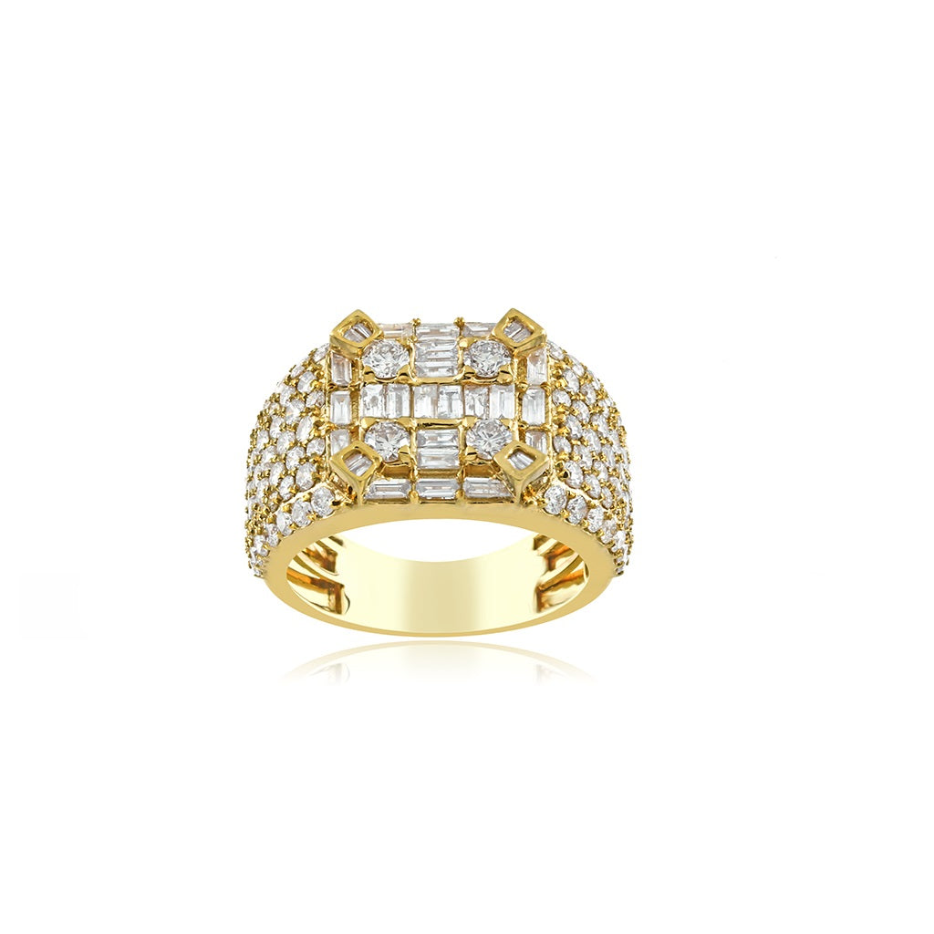 12.5mm Yellow Gold Baguette and Round Diamond Ring