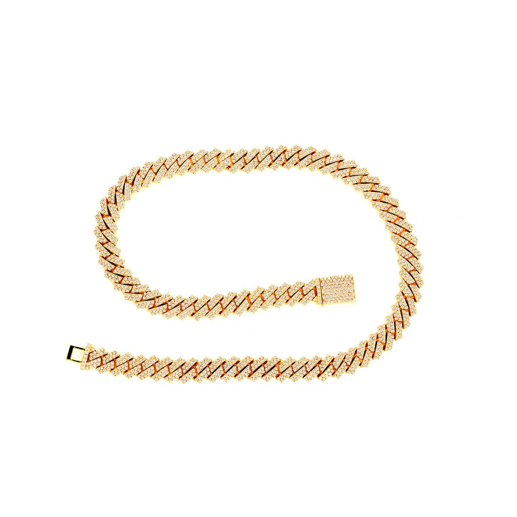 12mm Yellow Gold Diamond Cuban Link Chain