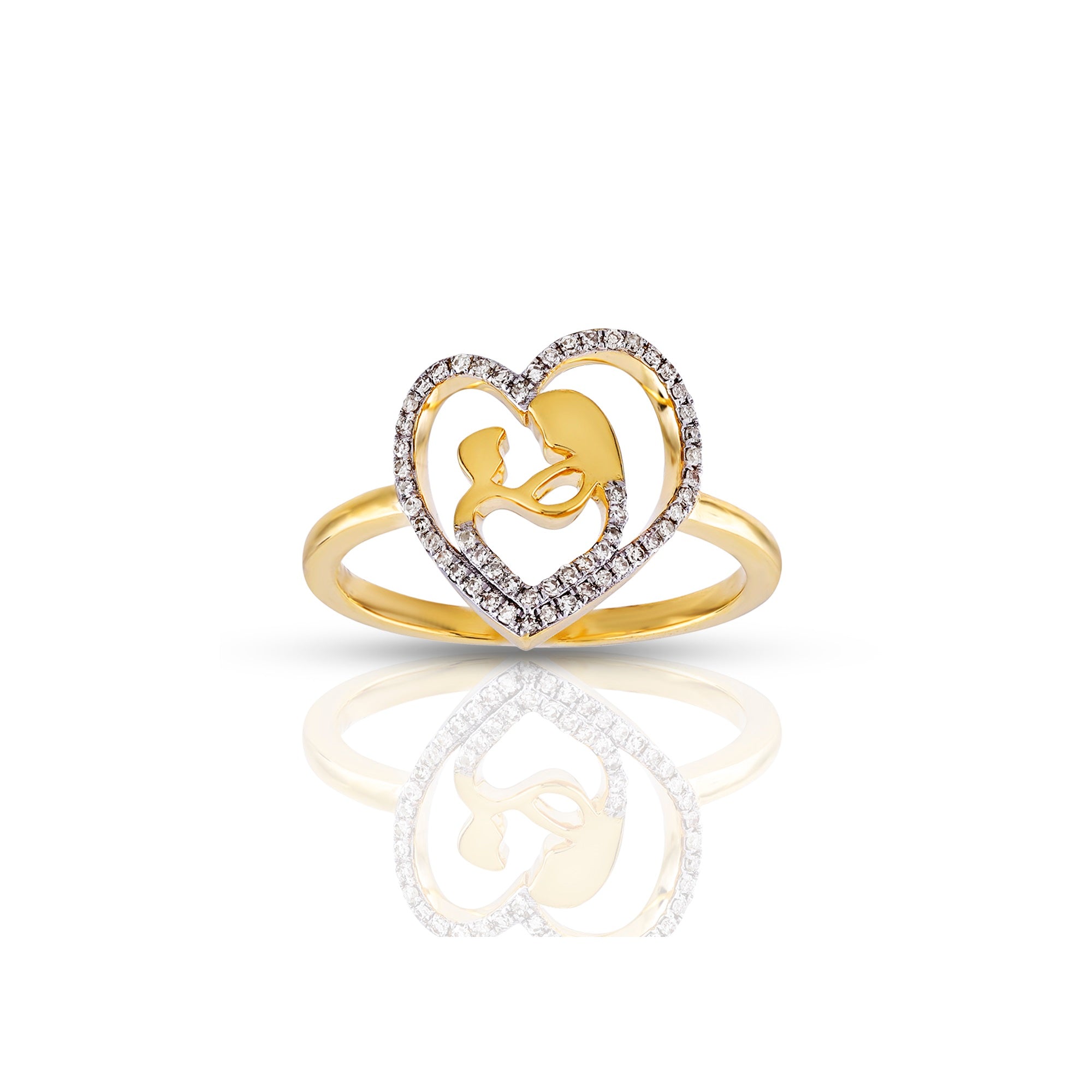 13.9mm Yellow Gold Round Diamond Mom Child Heart Ring