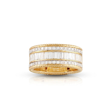 14K Gold Round and Baguette Diamond Band Ring