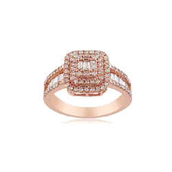 14K Rose Gold Baguette and Round Diamond Ring