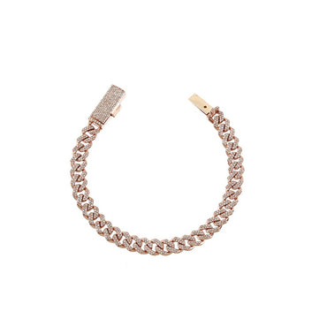 14K Rose Gold Round Diamond Cuban Bracelet