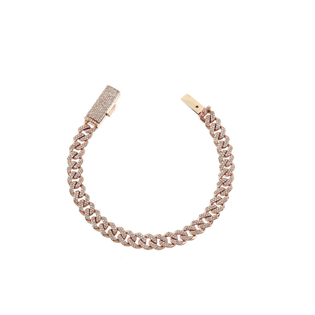 14K Rose Gold Round Diamond Cuban Link Bracelet