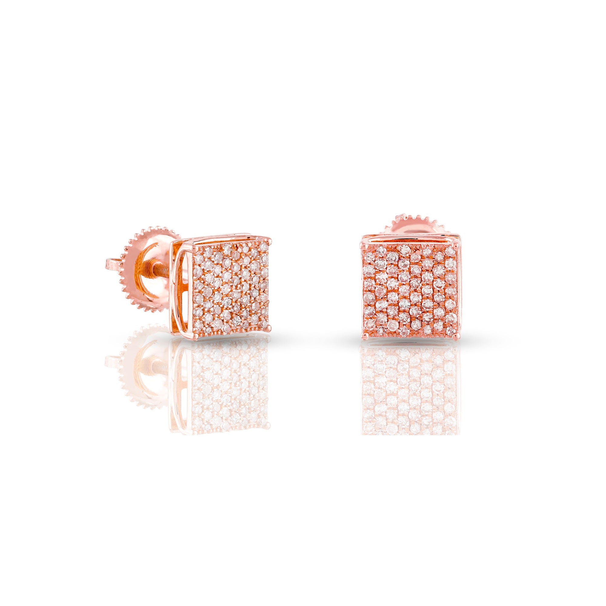 14K Rose Gold Round Diamond Square Stud Earrings