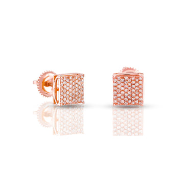 14K Rose Gold Round Diamond Square Stud Earrings