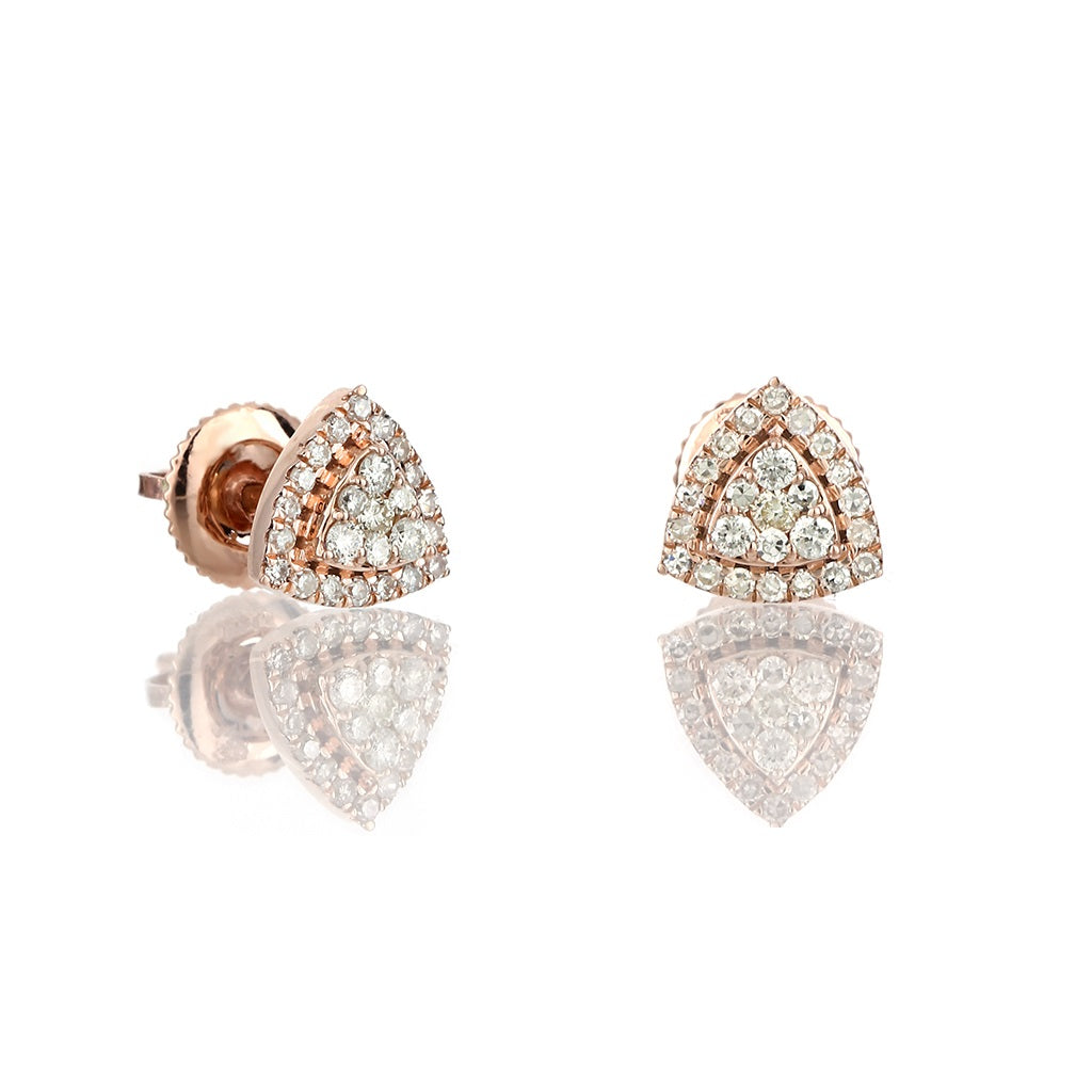 14K Rose Gold Round Diamond Triangle Stud Earrings