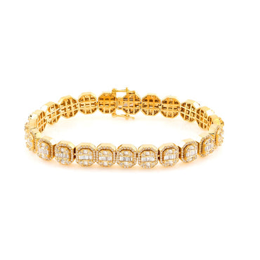 14K Yellow Gold Baguette and Round Diamond Bracelet