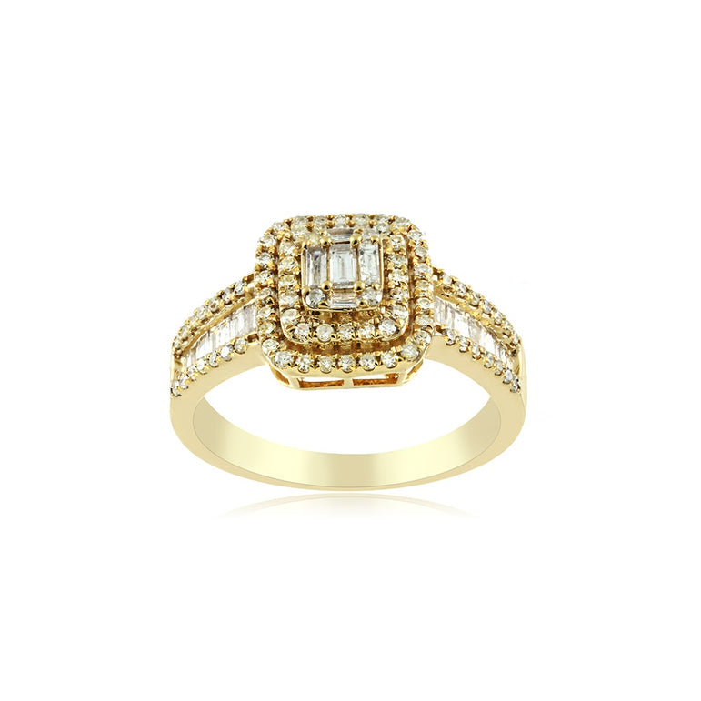 14K Yellow Gold Baguette and Round Diamond Ring