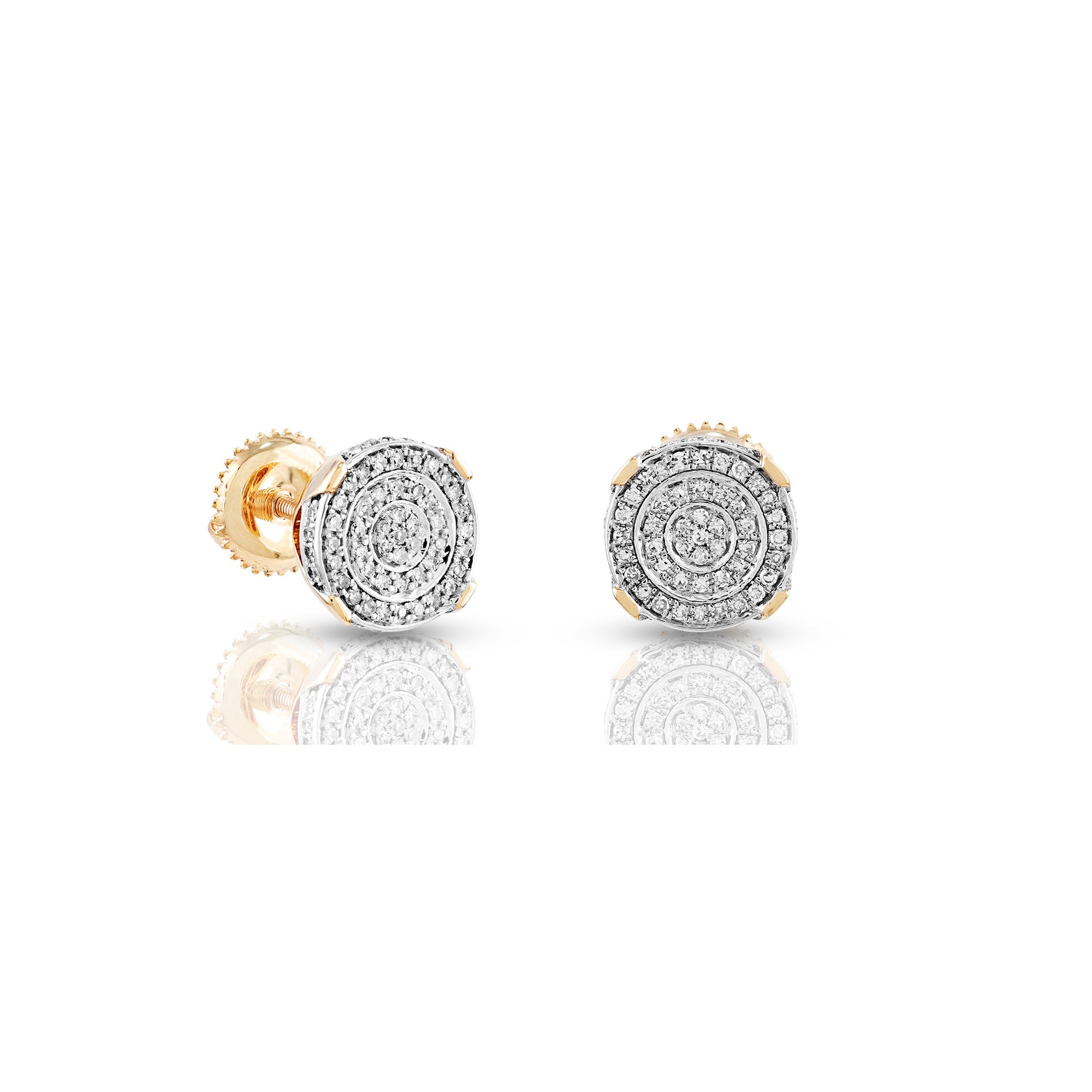 14K Yellow Gold Cluster Diamond Round Earrings