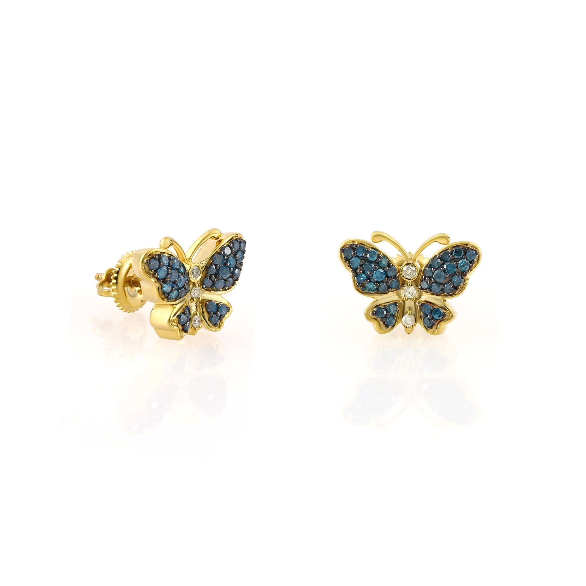 14K Yellow Gold Diamond Butterfly Stud Earrings