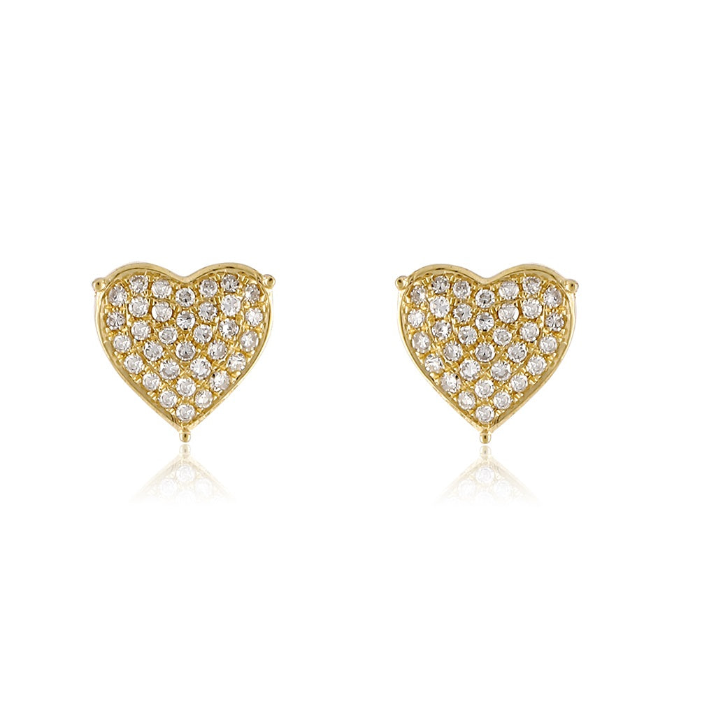 14K Yellow Gold Diamond Cluster Heart Stud Earrings