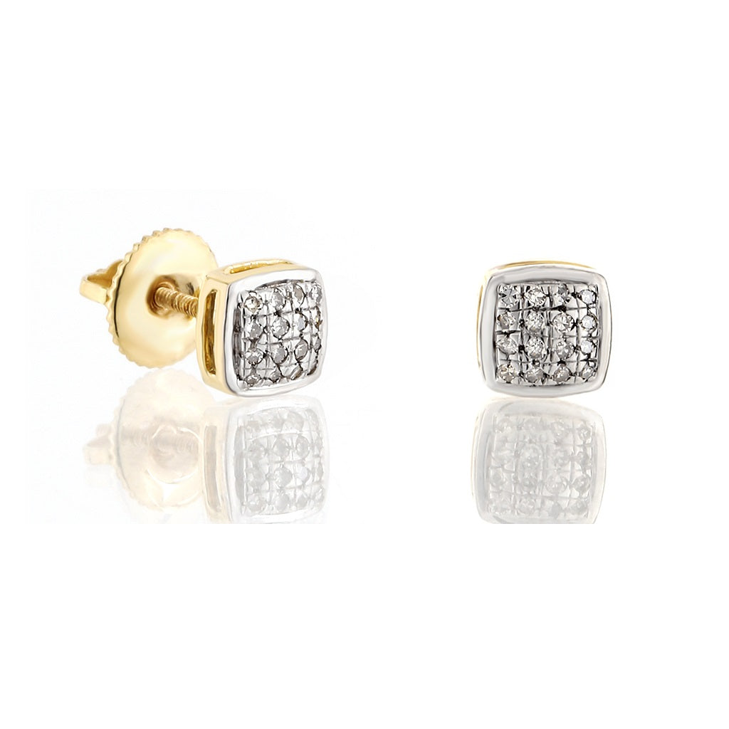 14K Yellow Gold Diamond Cluster Square Earrings