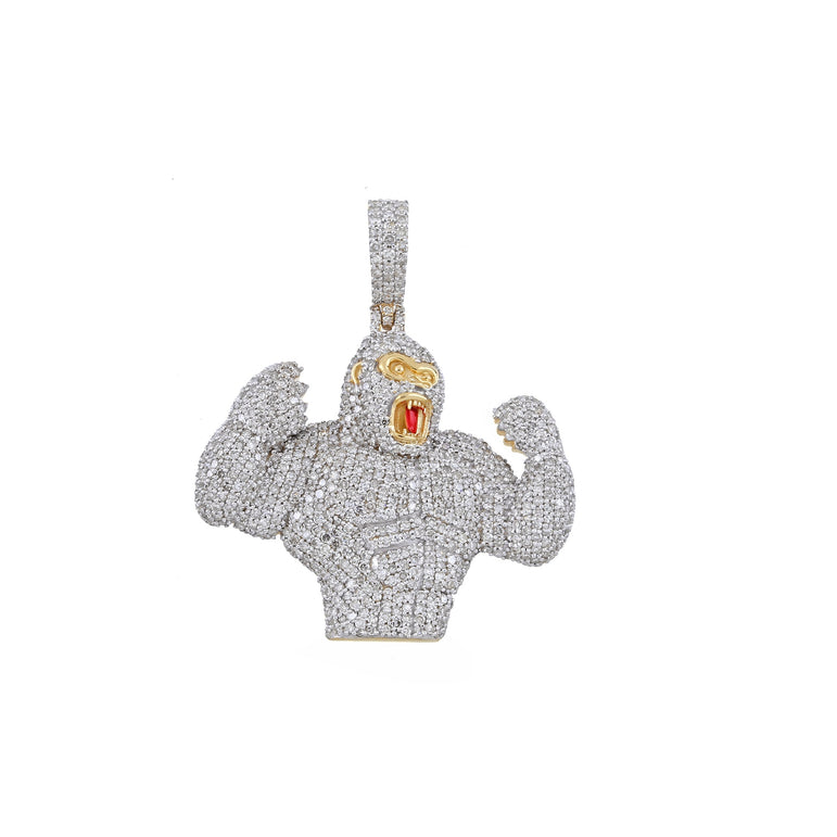 14K Yellow Gold Diamond Gorilla Pendant