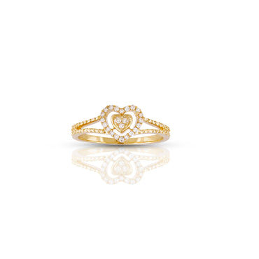 14K Yellow Gold Double Heart Diamond Ring