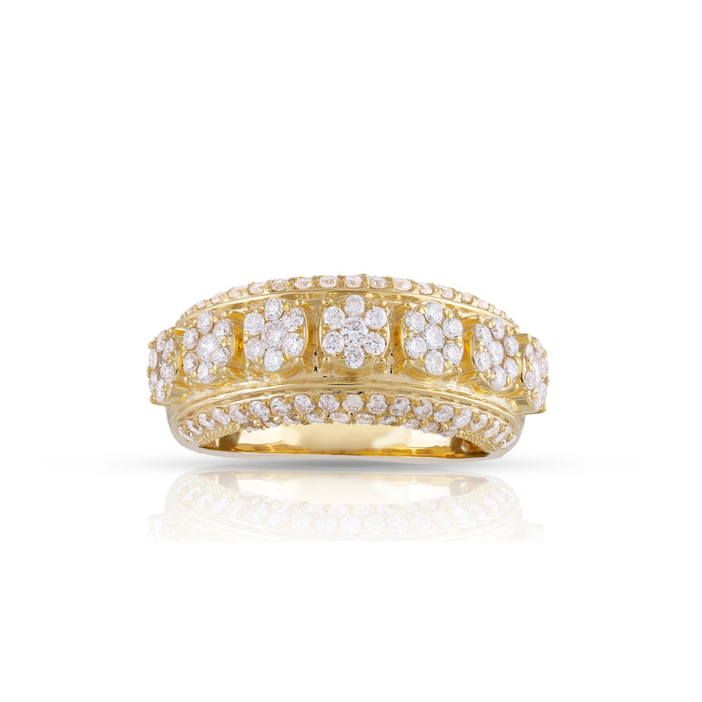 14K Yellow Gold Round Diamond Cluster Ring