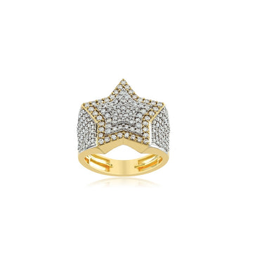 Yellow Gold Round Diamond Cluster Star Ring