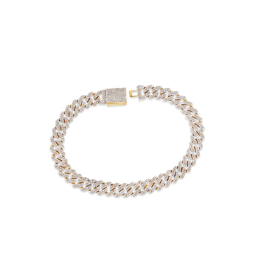 14K Yellow Gold Round Diamond Cuban Bracelet