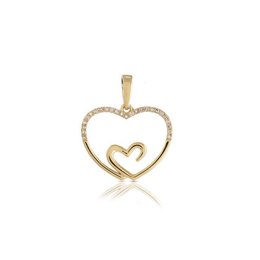 14K Yellow Gold Round Diamond Heart Pendant