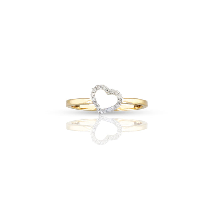 14K Yellow Gold Round Diamond Heart Ring