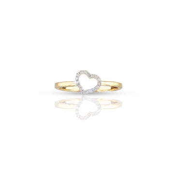 14K Yellow Gold Round Diamond Heart Ring