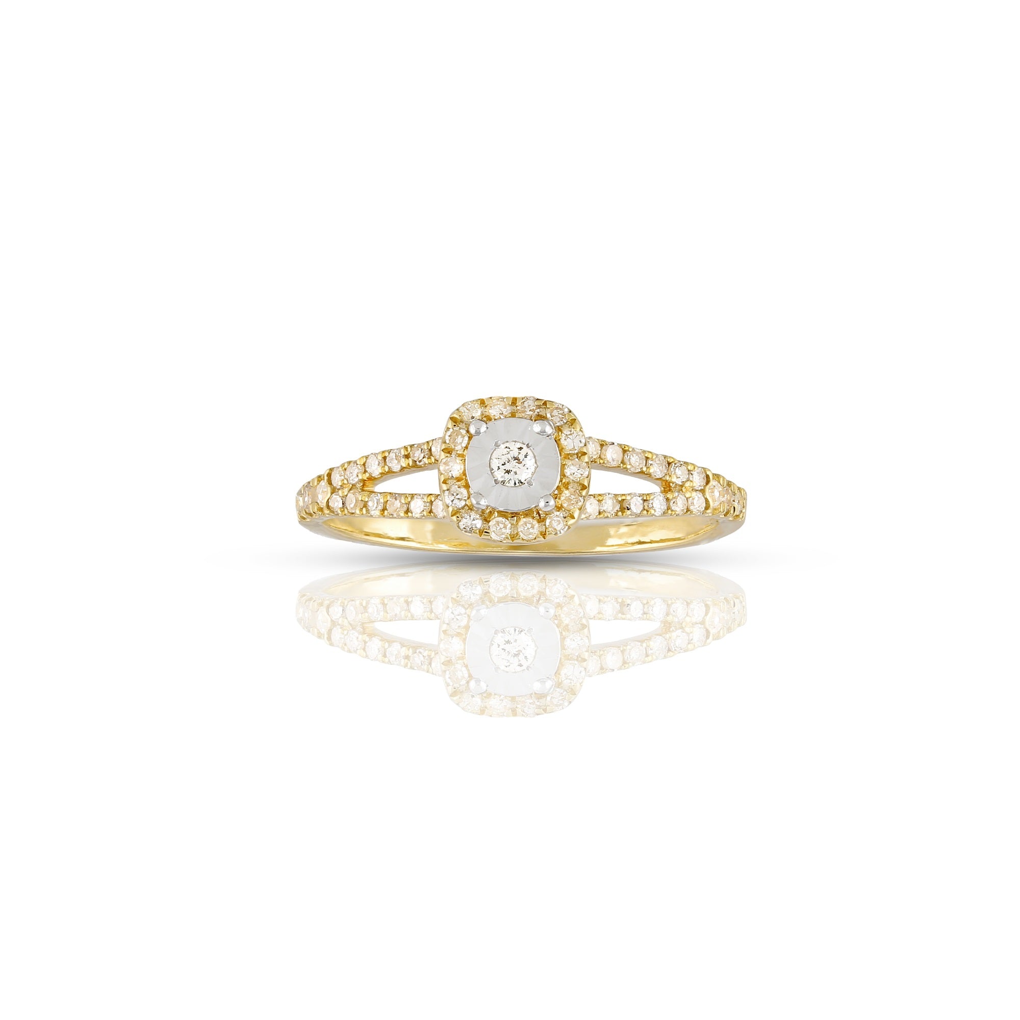 14K Yellow Gold Round Diamond Illusion Ring