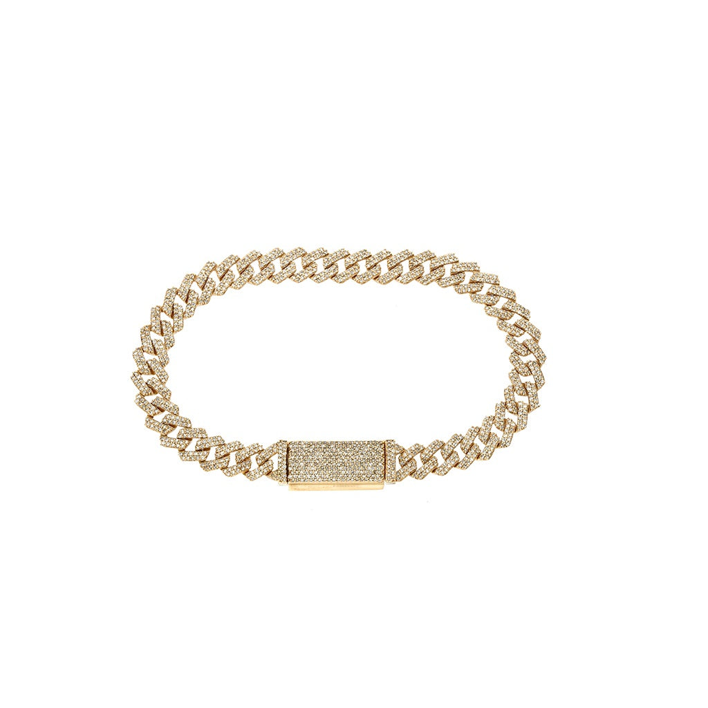 14K Yellow Gold Round Diamond Pave Cuban Bracelet