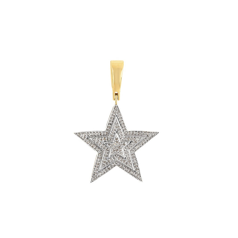 14K Yellow Gold Round Diamond Star Pendant