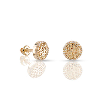 14K Yellow Gold Round Diamond Stud Earrings