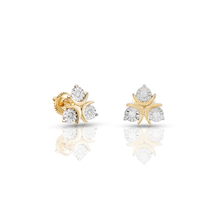 14K Yellow Gold Round Diamond illusion Stud Earrings