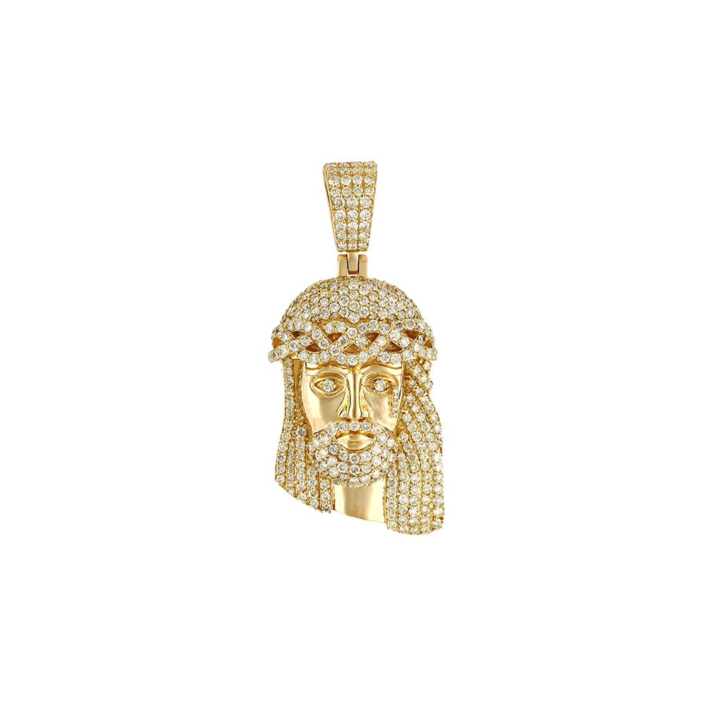 14K Yellow Gold jesus Face Diamond Pendant