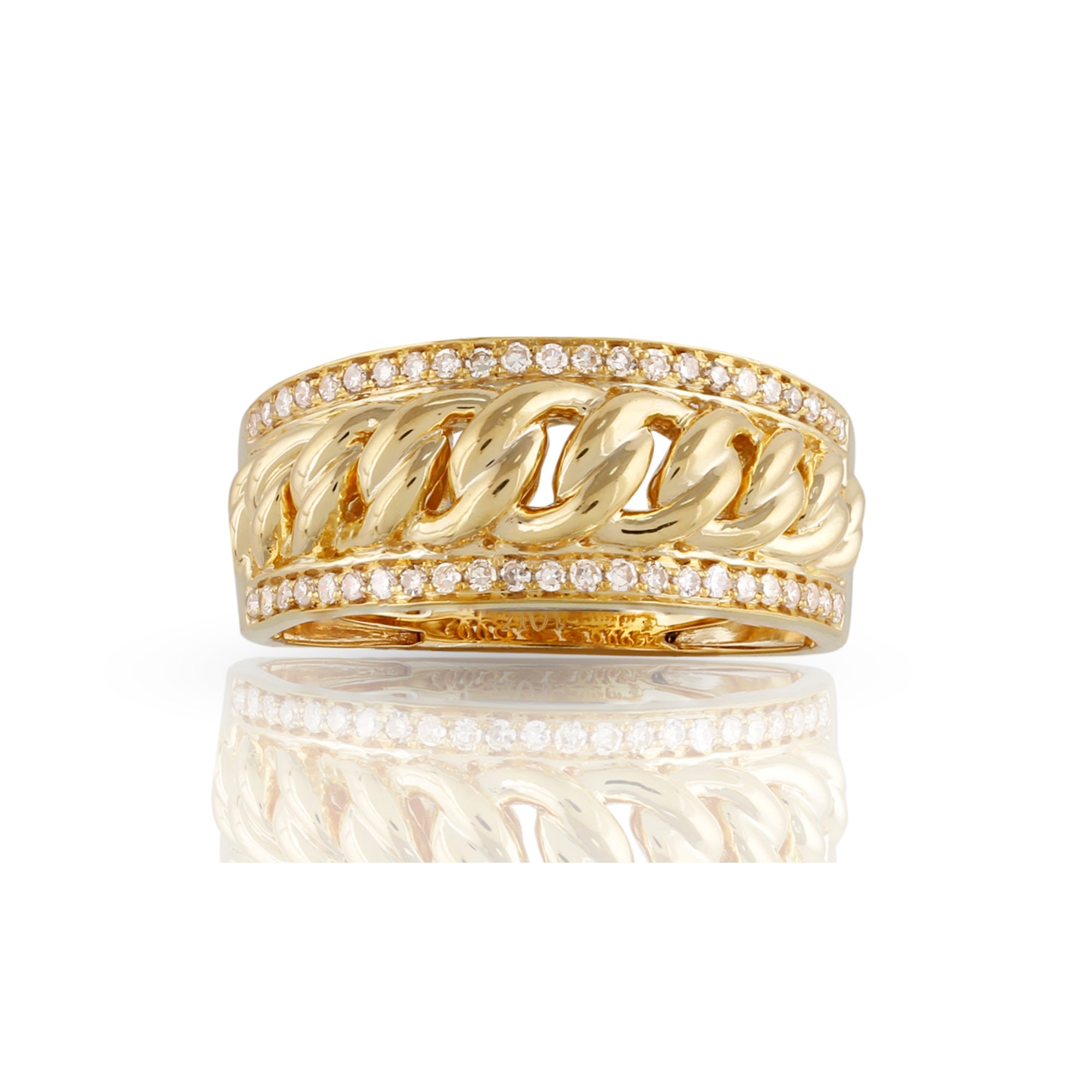 14k Yellow Gold Cuban Link Diamond Ring