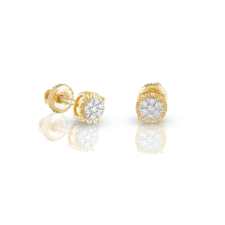 14k Yellow Gold Round Diamond Illusion Earrings