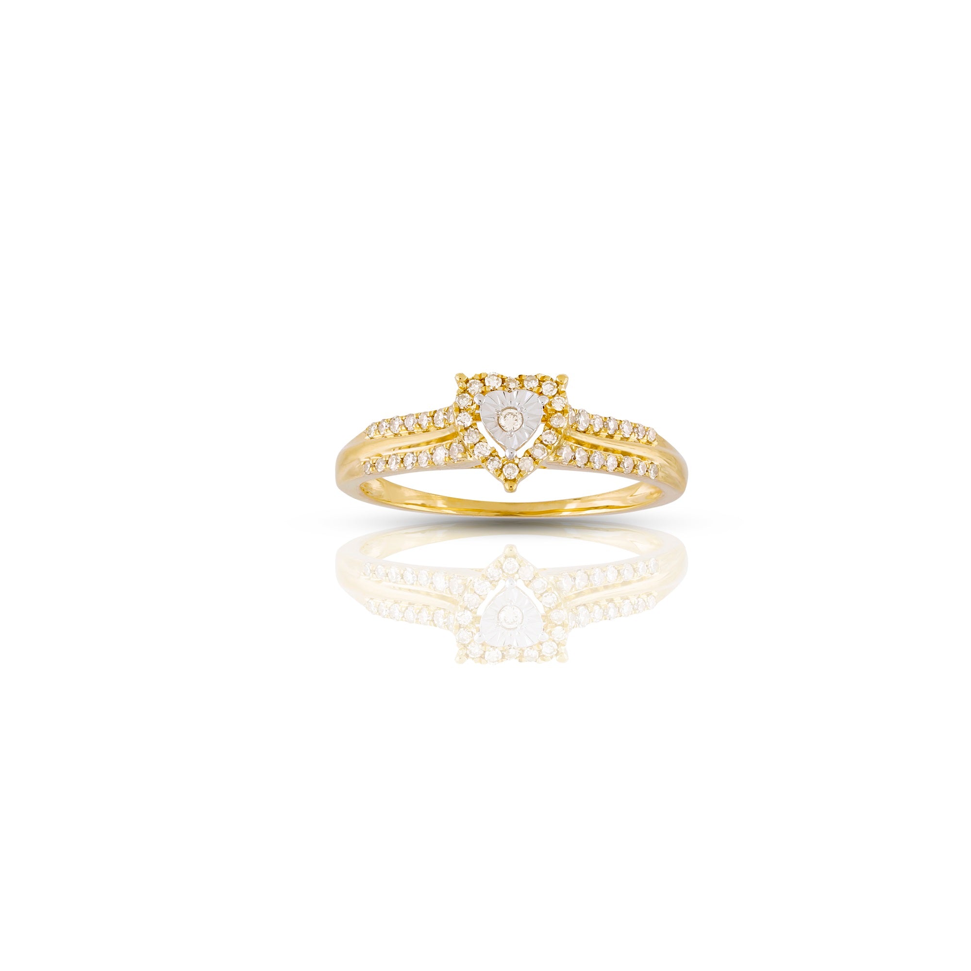 14k Yellow Gold Round Diamond Illusion Heart Ring