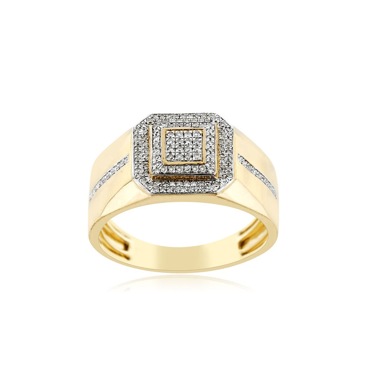 14k Yellow Gold Round Diamond Ring Men