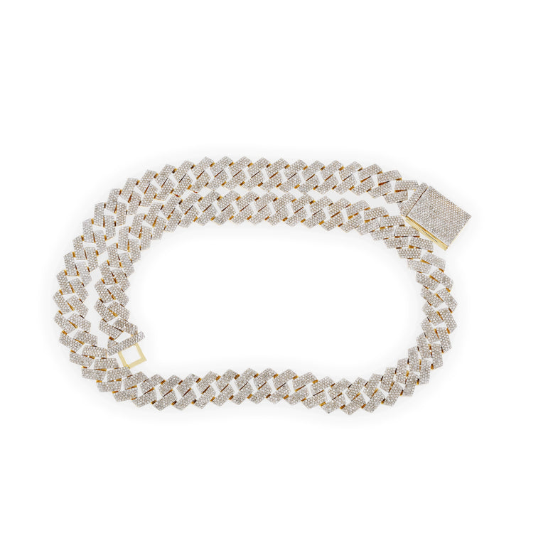 14mm Yellow Gold Round Diamond Cuban Chain