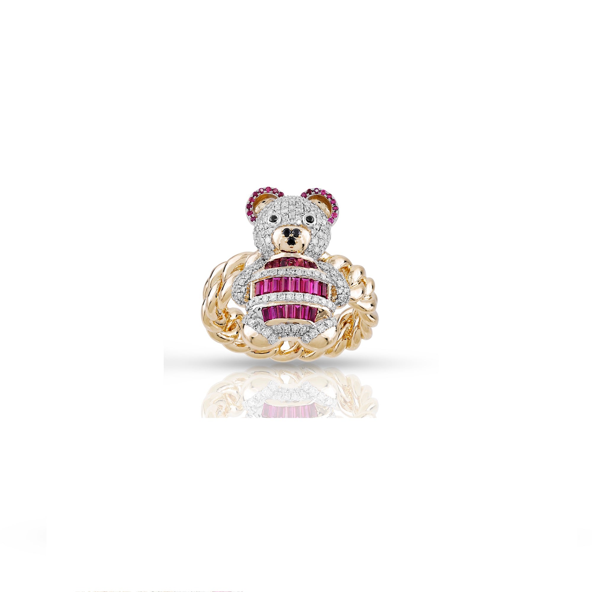 15mm Gold Round and Baguette Diamond Teddy Bear Ring