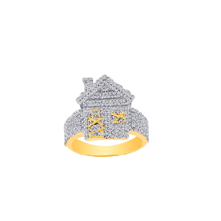 16mm Yellow Gold Diamond Trap House Ring