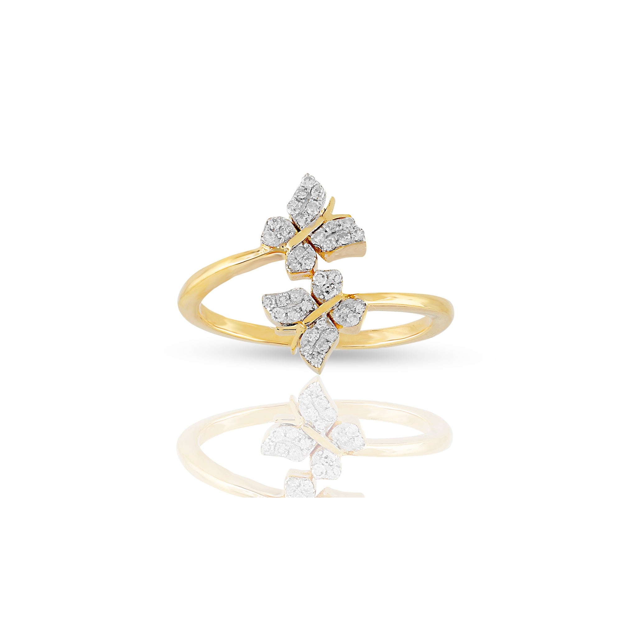 16mm Yellow Gold Round Diamond Butterfly Ring