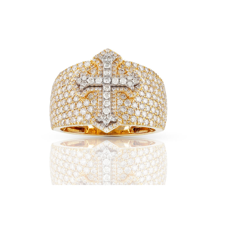 18.5mm Yellow Gold Cluster Diamond Cross Ring