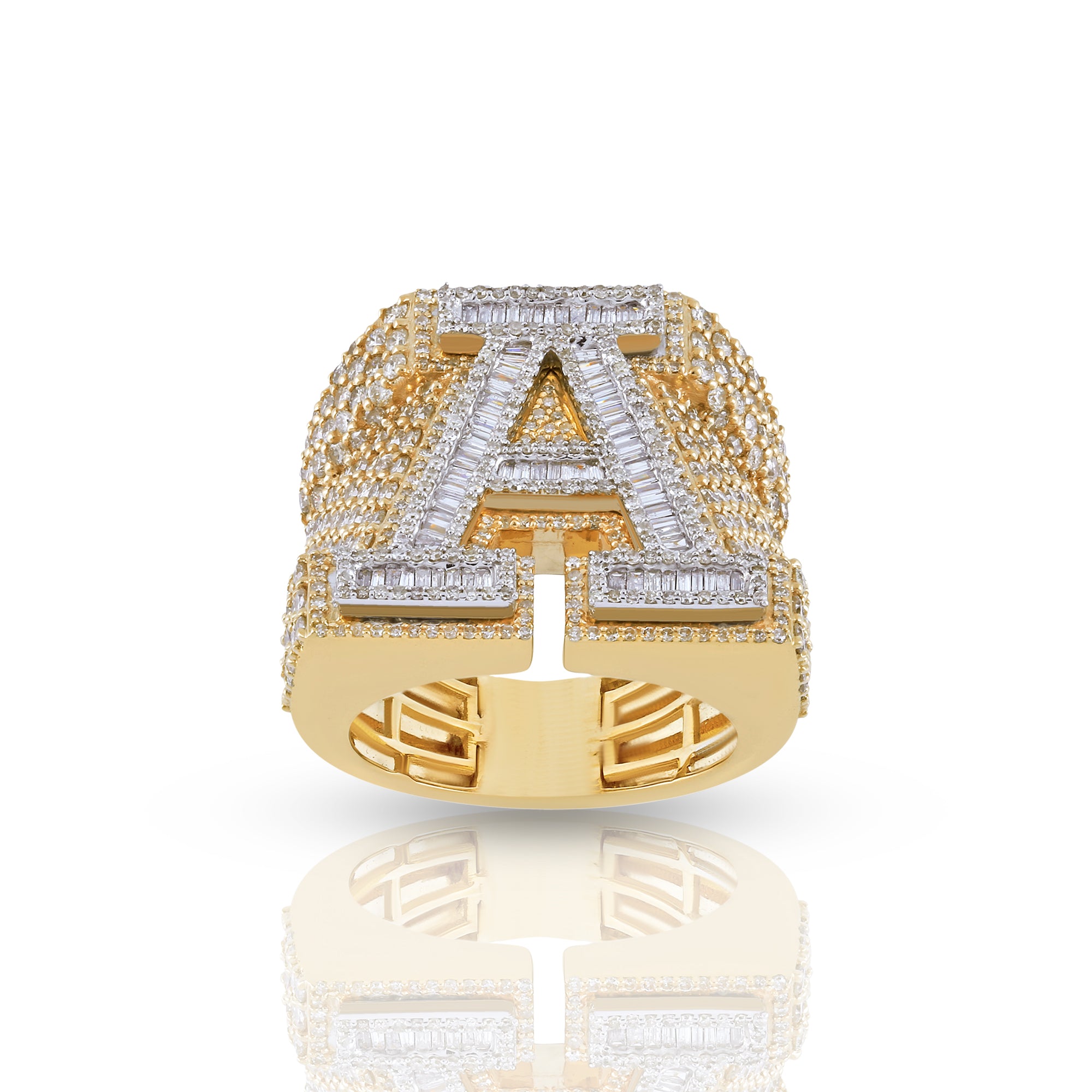 14K Yellow Gold Baguette Diamond Initial Letter Ring by Rafaela Jewelry