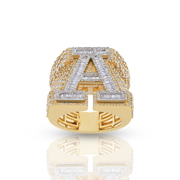 10K Yellow Gold Baguette Diamond Initial Letter Ring by Rafaela Jewelry