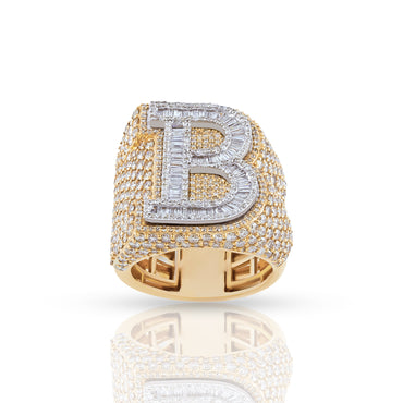 14K Yellow Gold Baguette Diamond Initial Letter Ring by Rafaela Jewelry