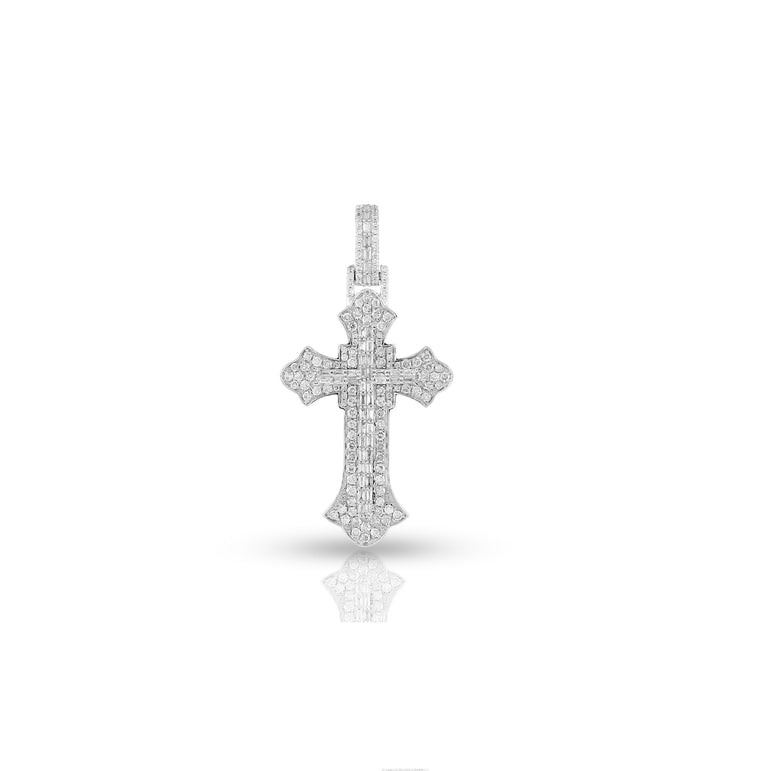 White Gold Round Diamond Cross Pendant