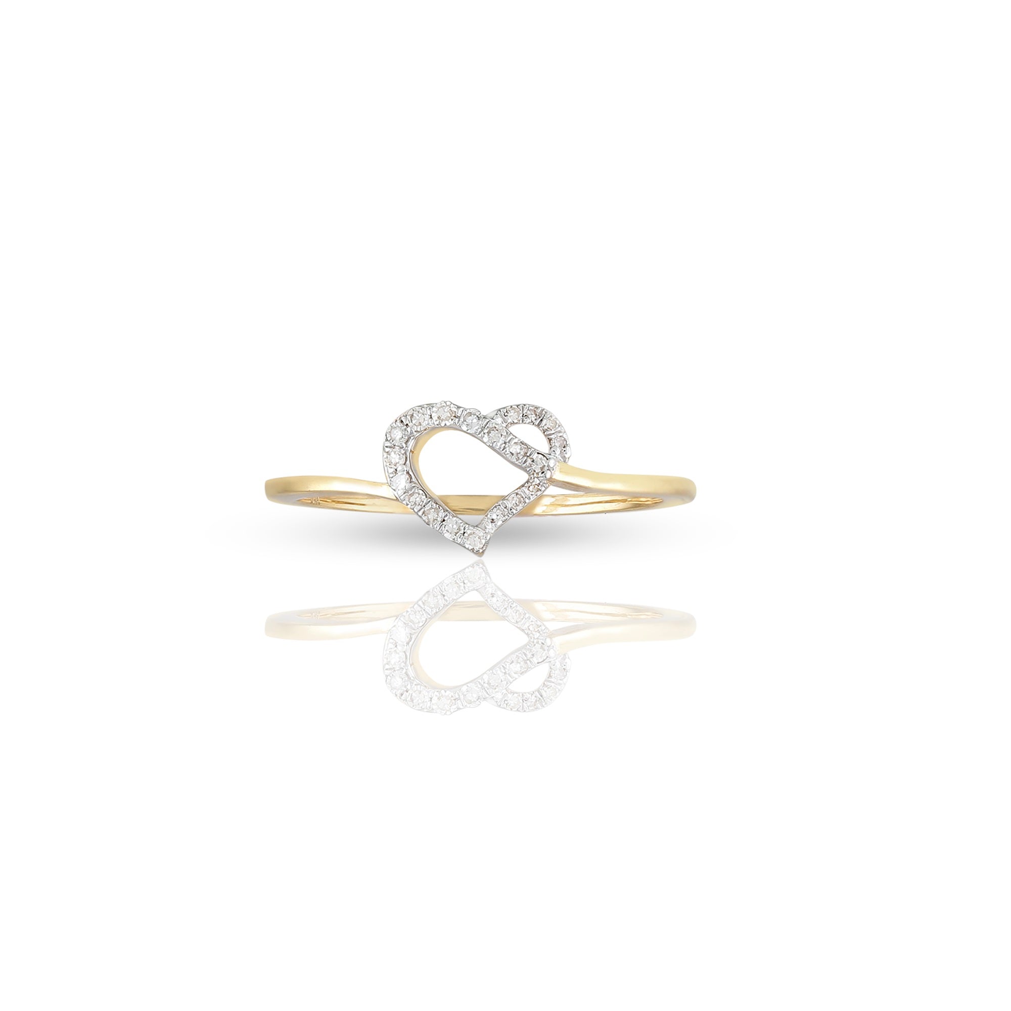 18K Yellow Gold Diamond Heart Ring For Girl