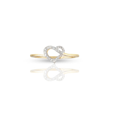 18K Yellow Gold Diamond Heart Ring For Girl