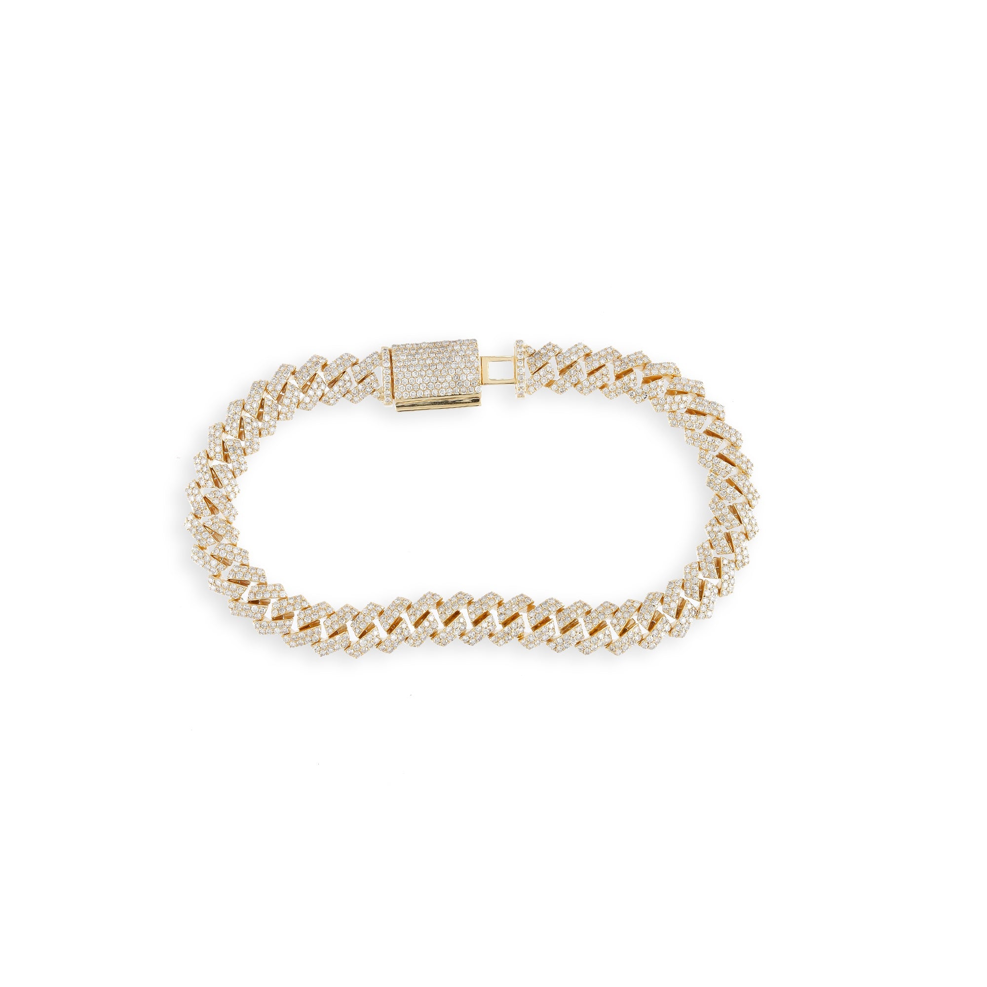 18K Yellow Gold Round Diamond Cuban Link Bracelet