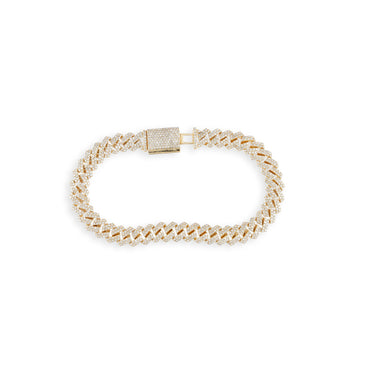 18K Yellow Gold Round Diamond Cuban Link Bracelet