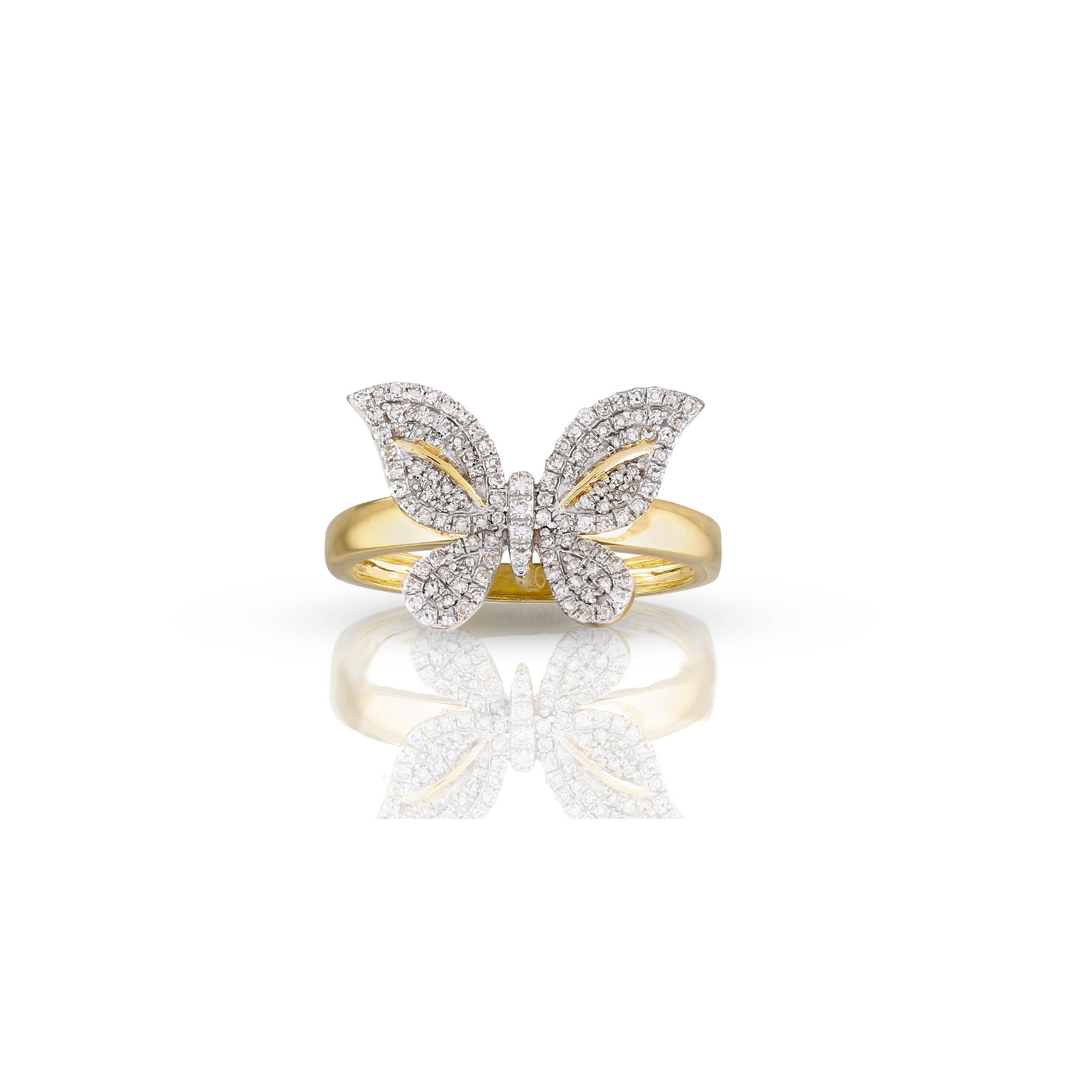 18mm Yellow Gold Butterfly Diamond Ring