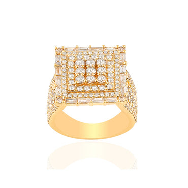 18mm Yellow Gold Cluster Diamond Men's Ring