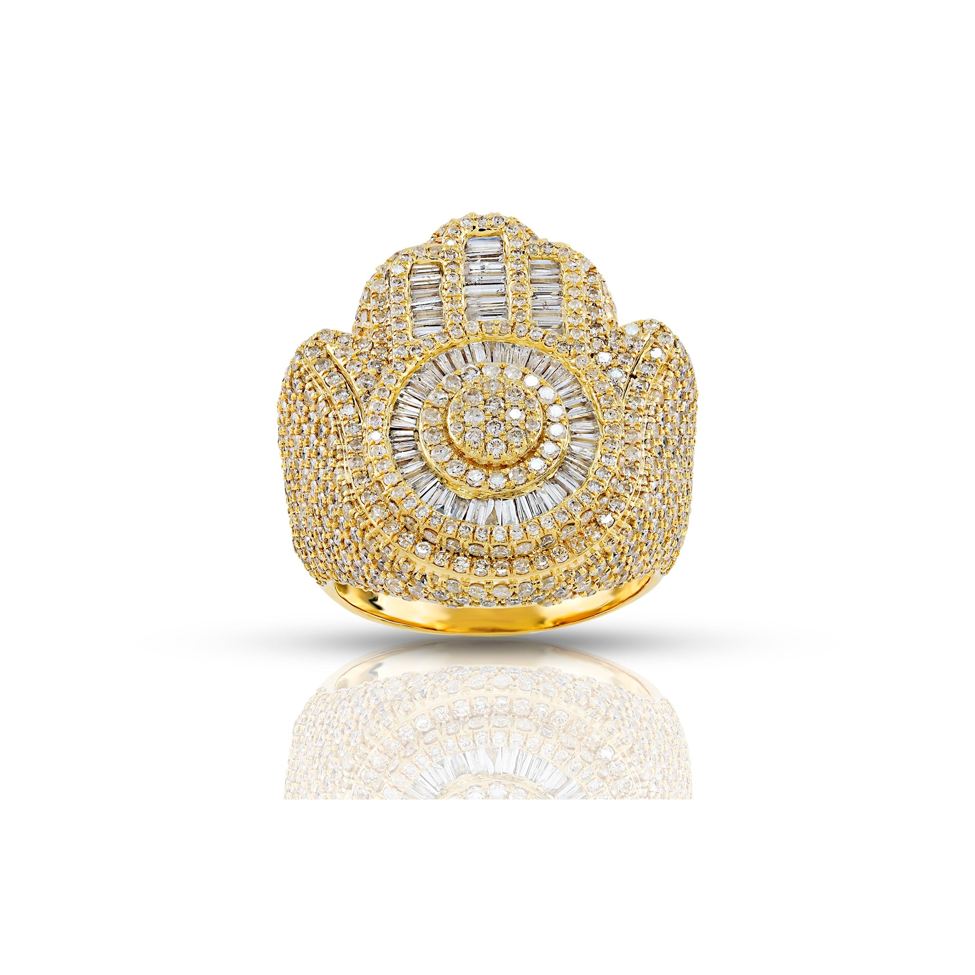 21.75mm Gold Baguette and Round Diamond Hamsa Ring